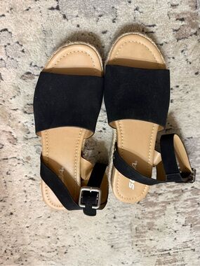 Soda Black Suede Flat Espadrille Sandals with Ankle Strap